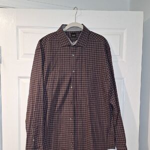 Saks  Men's Cranberry And Grey Checkered Button Down Shirt